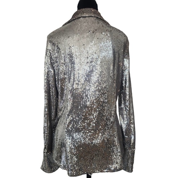 NWT Zara Long Sleeve Silver Sequin Shirt Size Large - Picture 7 of 9